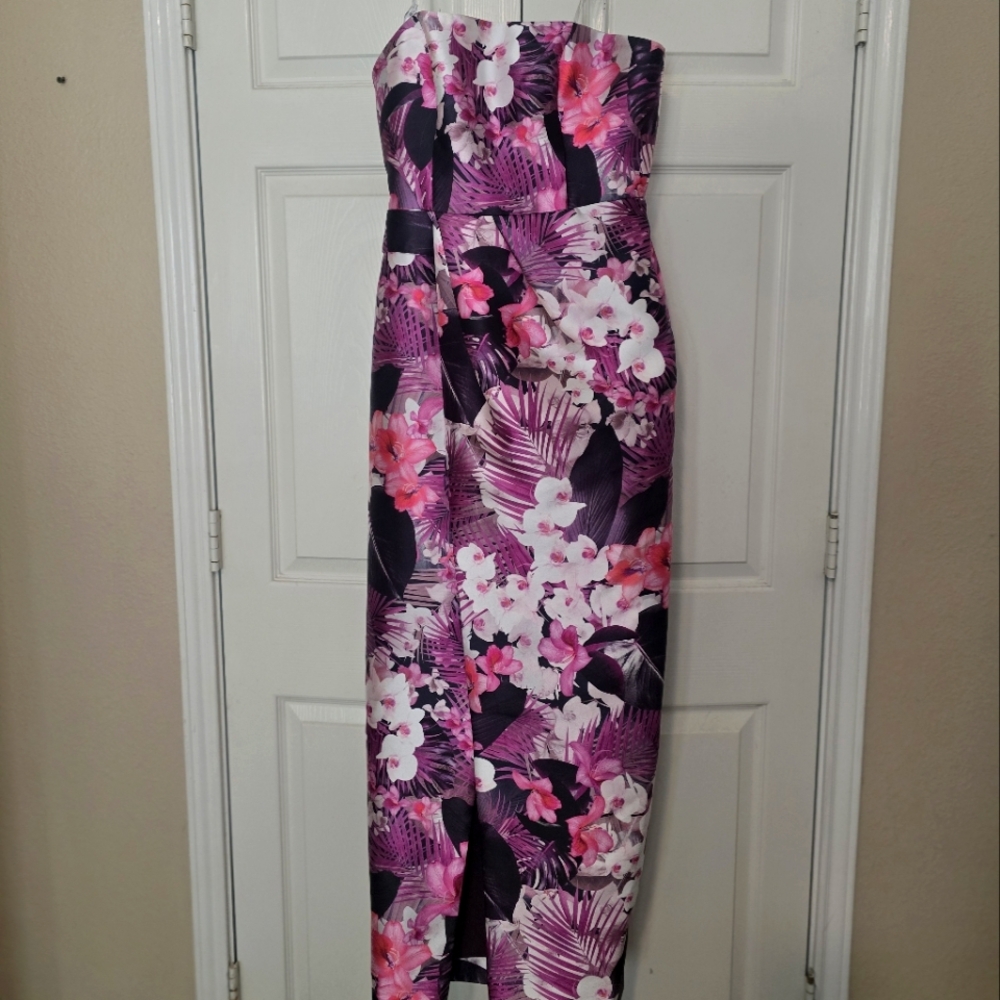 Kay Unger Pink and Purple Strapless Dress
